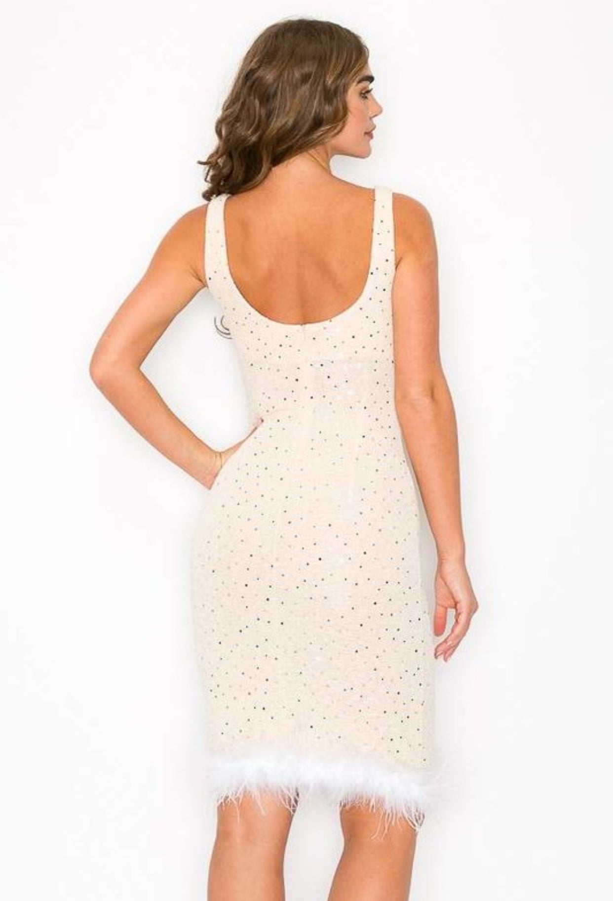 SVLS Champagne Beaded Feather Dress